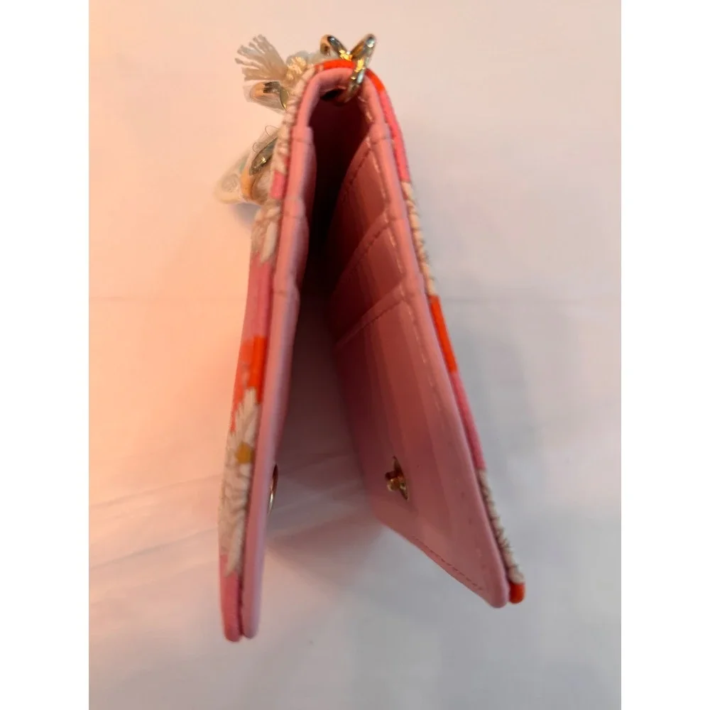 NWT Spartina 449 Audubon Daisy Stripe Card Holder Keychain Wallet Pink MSRP $29